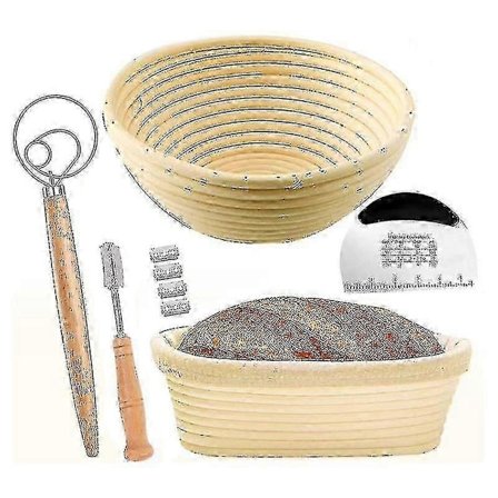 Brödkorg Jäskorg Set Om 2 Med Kit-rund Och Oval Brödbakningsskål Verktyg - Brödkniv - Deg S