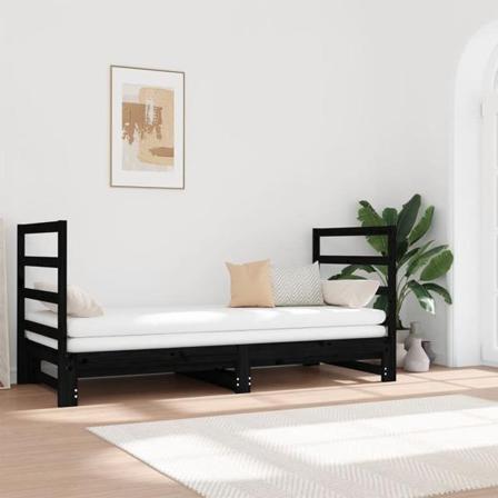 Vidaxl Utdragbar Dagbädd Svart 2x(90x190) Cm Massiv Furu Svart