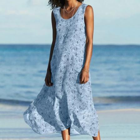 Print Med Blommönster För Kvinnor Ärmlös Klänning