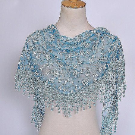 Elegant blonde blonde kirke Mantilla tørklæde sjal med kvast - UK-9 himmelblå