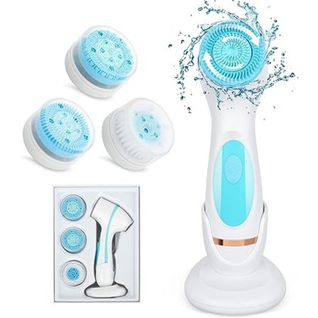 Ansiktsrengöringsborste, silikonexfolierande elektrisk ansiktsrengöringsborste, med 3 borsthuvuden, 4 hastighetslägen för djuprengöring, skonsam peeli