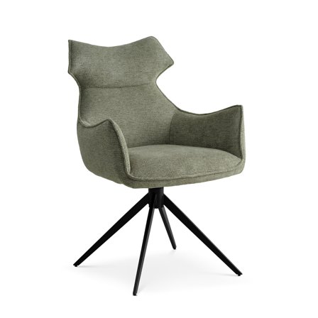 Liva Spisebordsstol med Armlæn & Drejefunktion - Grøn - Sort Stel, 62x64x90cm - Komfortabel & Stilfuld Spisestuestol med Grønt Velour & Sort Metalstel