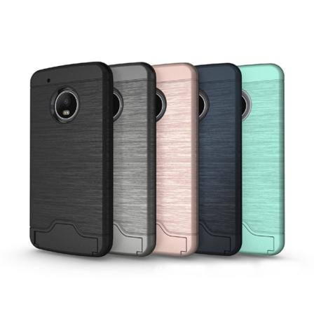 Moto G5 Plus - Armor Skal - Korthållare - Fler Färger Svart