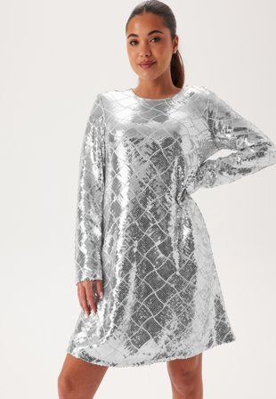 YAS - chekka Ls Dress - Silver/W Sequins - Kläder - - Bubbleroom