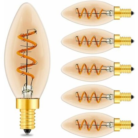 Vintage E14 LED C35 Ljuskälla, 3W Spiral Filament Dimbar E14 LED-lampa, Bärnstensglas, 2200K Varm Gul LED-lampa, 6-pack