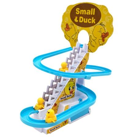 Elektrisk leksakstågbana med dockor som klättrar i trappor - pedagogisk leksak för barn Little Yellow Duck