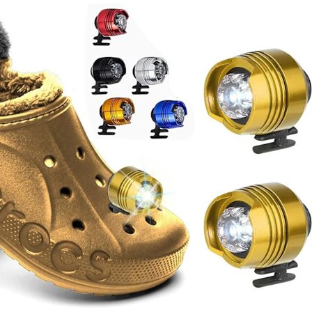 2 stk. LED Croc (farve: guld) skoslys, forlygter til Croc, små lys, 2 stk. sjove Croc-forlygter til sko, små LED-lys til voksne og børn Crocs