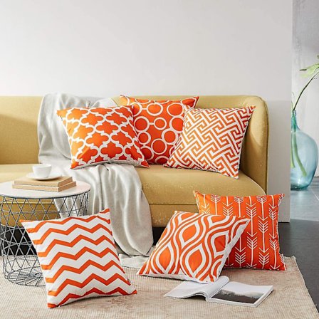 Sarja 6 tyynynpäällistä 45x45 cm Laadukas kangas Geometrisilla kuvioilla Sohvalle Auto Terassille Koristetyynynpäälliset Sarja Oranssi Ja Valkoinen