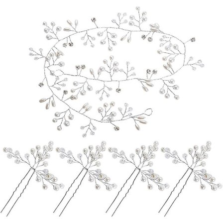 Hårranka bröllop silver pärla huvudbonad för fest (55 cm)