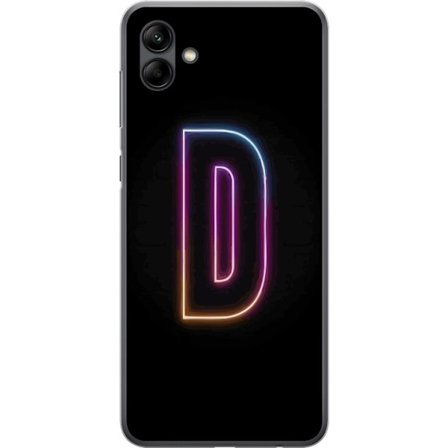 Kompatibel Mobilcover til Samsung Samsung Galaxy A05 Minimalistisk neonbogstav D i farveskiftende lys mod sort baggrund i moderne digital design