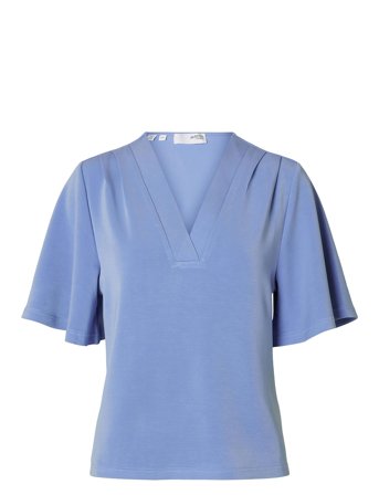 Slftenny Ss V-Neck Top Noos Blue Selected