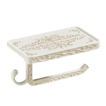 Toalettpappershållare med Hylla, Väggmonterad Dekorativ Rullehållare med Utskuret Blomstermönster, Rymdaluminium Badrumsorganisatör, Rostsäker 