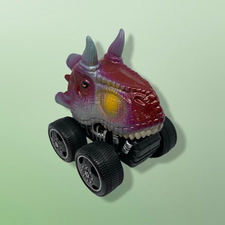 Legetøjsbil med forskellige dinosaurer t-rex triceratops carnotaurus