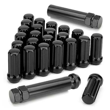 M14X1.5 Hjulmøtrikker, 24 stk. 14Mmx1.5 7 Spline Drive Awl Cone Hjulmøtrikker 2 Tommer Lange Sorte med 2-WELLNGS