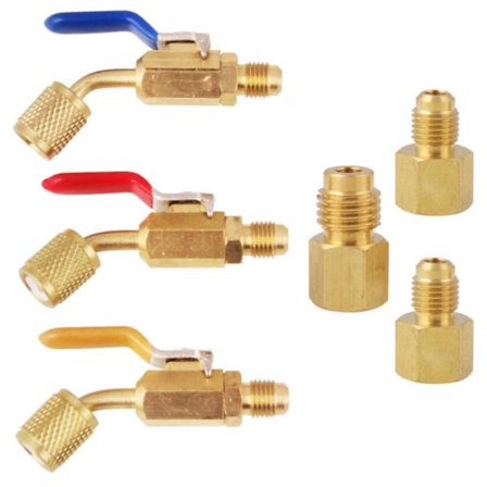 6st Luftkonditionerings Kylmedel Kulventil Vinklad Kompakt Koppar HVAC AC Vakuumpump Adapter För Bil