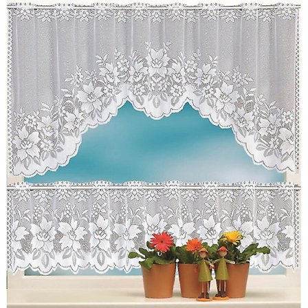 2 stk. Europæisk Hvid Gennemskinnelig Blonde Kaffe Gardin Kæde Kni