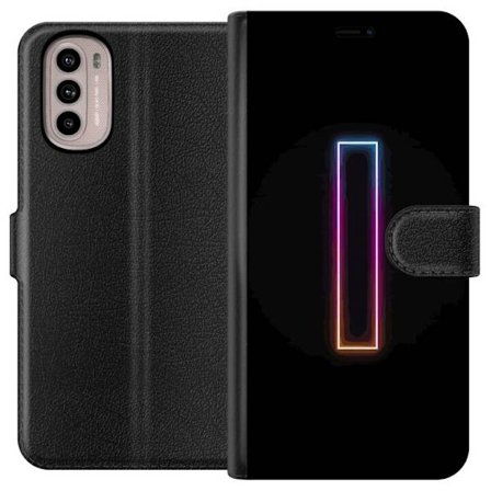 Kompatibel Tegnebogsetui til Motorola Motorola Moto G31 Minimalistisk neonbogstav I i regnbuefarver mod mørk baggrund