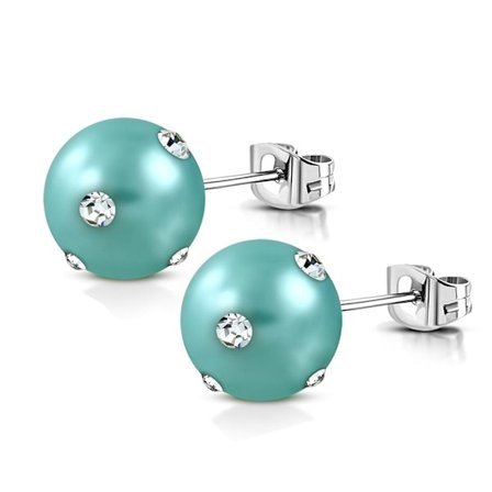 Stiftörhängen Stud Örhängen i Kirurgiskt Stål 316L i Silver Färg med Turkos Pärla & Klara Cubic Zirconia - 10 mm