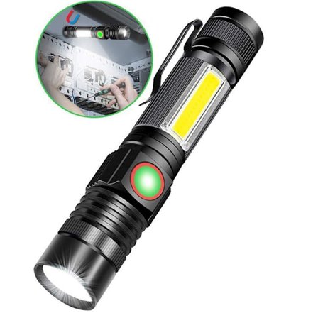 T6+COB ficklampa USB-laddning utomhus zoom med magnet multifunktionell