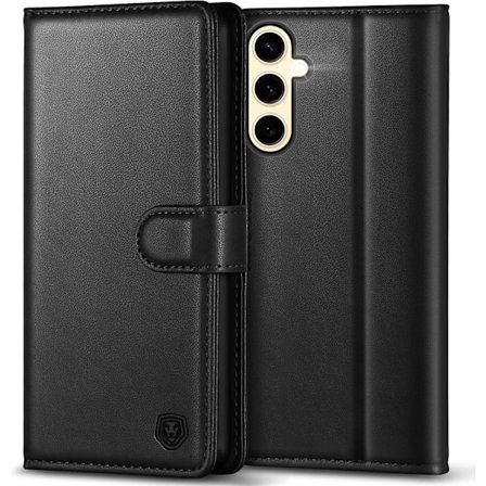 Samsung S24 Telefon Cover med 4 Kortlommer, Støttefod, Magnetisk Lukning, Beskyttende Telefon Cover til Samsung Galaxy S24 - Sort