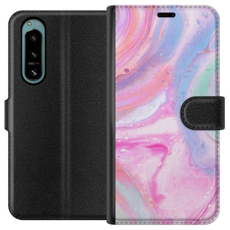 Kompatibel Tegnebogsetui til Sony Sony Xperia 5 IV Abstrakt pastelfarvet marmor kunst med flydende akryl effekt i lyserød, blå og grøn til moderne
