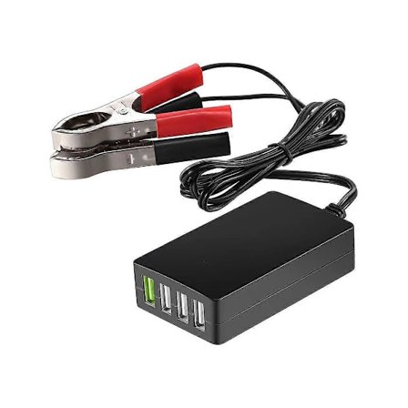 Bærbar DC med batteriklemme, 12V/24V til 5V 4-porters USB-lader Multiportadapter Diverse smarttelefoner
