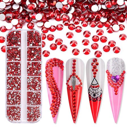3600 st Nail Art för Rhinestone AB Rhinestones Beads Nail Gems Rundformade Flatback Gems Stones Dubbar 6 storlekar med låda