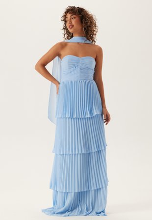 Bubbleroom Occasion - Pleated Bandeau Gown - Light blue - Kläder