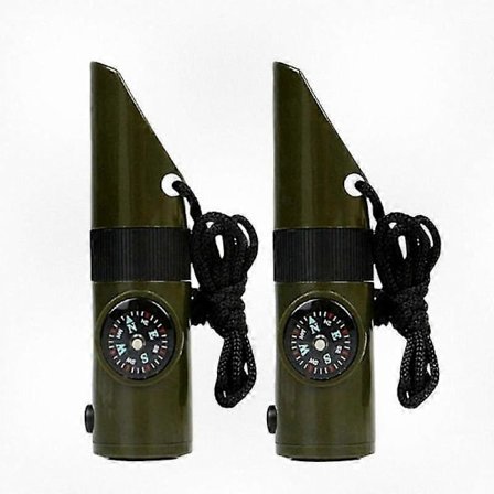 7-in-1 monitoiminen ulkoilun selviytymistyökalu pillillä, kompassilla, lämpömittarilla, taskulampulla ja suurennuslasilla hätätilanteisiin