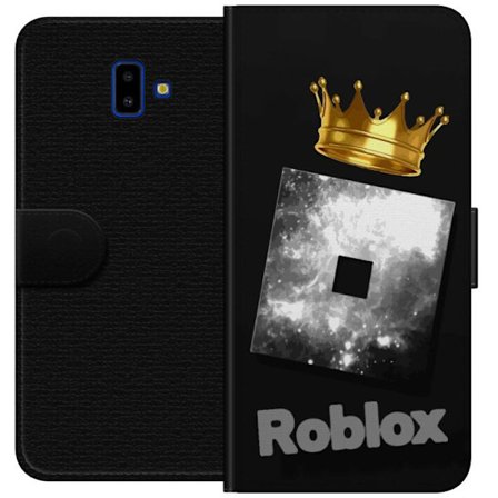 Kompatibelt Lommeboketui til Samsung Samsung Galaxy J6+ Minimalistisk svart og sølvfarget Roblox-symbol med gylden krone og luksuriøs gamer-estetikk