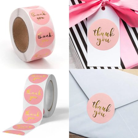 500pcs/roll Thank You Stickers Pink Bronzing Stickers Wedding Stickers Labels Personalized Envelope Seals Gift Decorations
