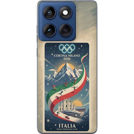 Kompatibel Mobilcover til Motorola Edge 60 Skitse med skiskytteudøver der sigter med riffel på en snebaner, teksten Milano Cortina 2026 og de olympisk