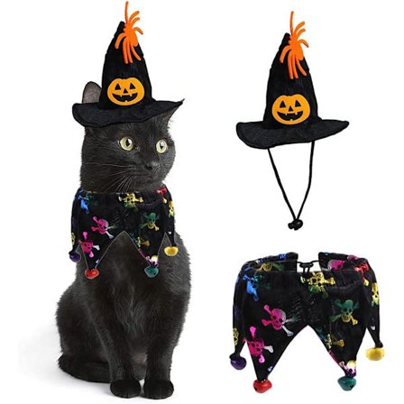 2 st katt- och hundkostymer för Halloween med Halloween-halsband för katt och Wit