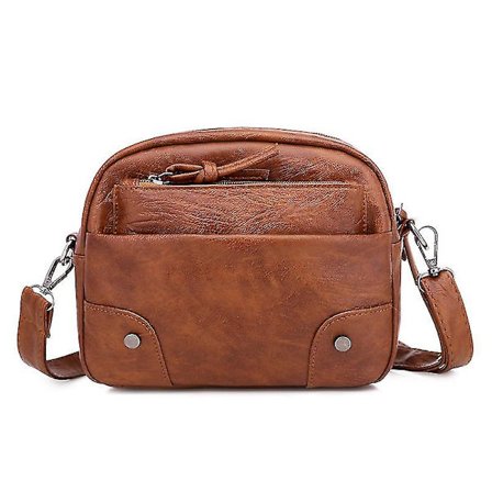 Liten handväska crossbody-väska för kvinnor vintage enkel dam axelväska telefon plånbok mjuk PU-läder fyrkantig budväska, 1 st - Brun