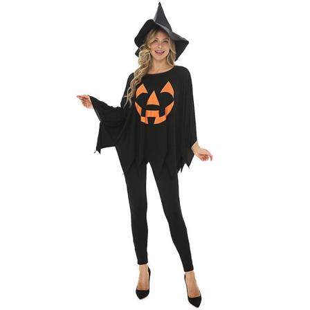 Voksen Halloween gresskar kostymesett Gresskarkappe Poncho med hatt A XL