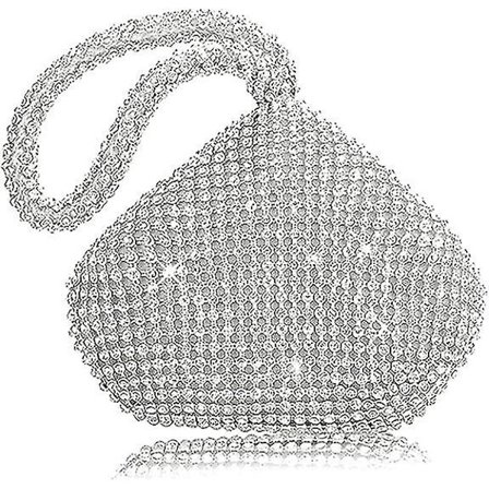 Kvinders Aftenspose Glimtende Rhinestone Taske Trekant Designer Kæde Clutch Taske Fest Prom Bryllup Taske (Sølv)