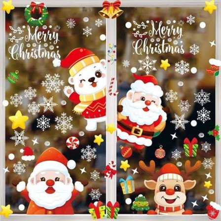 Julevinduesklistermærke - selvklæbende dekoration med julemand og elg