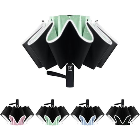 Automatisk åben stor kompakt omvendt paraply til regn og UV-beskyttelse Inverterede sammenklappelige paraplyer med reflekterende sikkerhedsstribe 