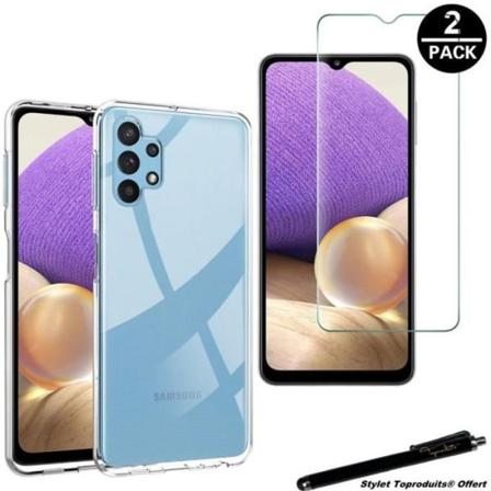 1 genomskinligt skyddsfodral + 2 härdade glasögon för Samsung Galaxy A32 5G med Stylus Toproduits