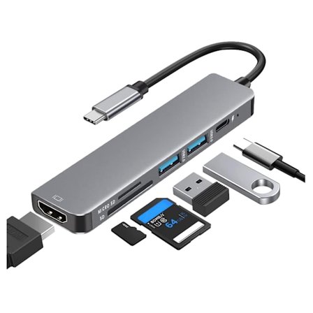 Usb C Hub 6 i 1 Usb C till Hdmi Multiport Adapter med Hdmi 4K 1 Usb 3.0/1 Usb 2.0 Grå YEMAESRE
