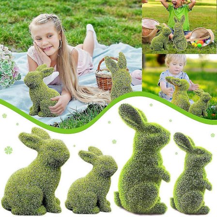 Påske Grøn Kanin Flok Skulpturer Kunstige Harpiks Mos Kanin Figurer Kompatibel med Have Soveværelse Fest Hjem Indretning 2023