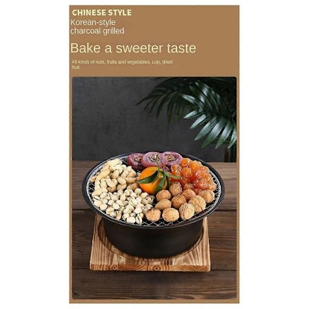 Rund røgfri udendørs grill i rustfrit stål, kommerciel grill, kulgrill, sølv