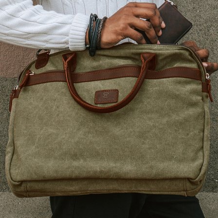 Borsa per laptop Shane verde e marrone per uomini - Borse a tracolla