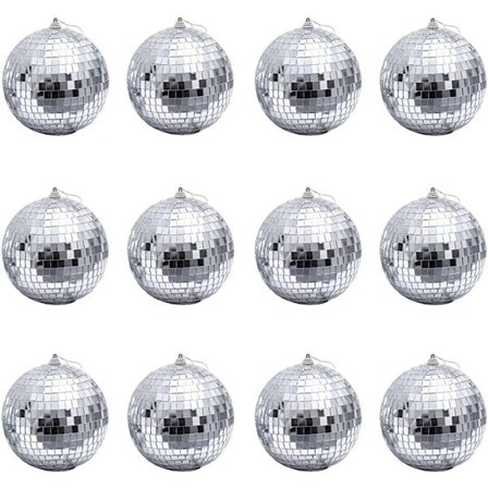 12 stk. 1,2 tommer Sølv Spejl Diskokugle Juletræspynt