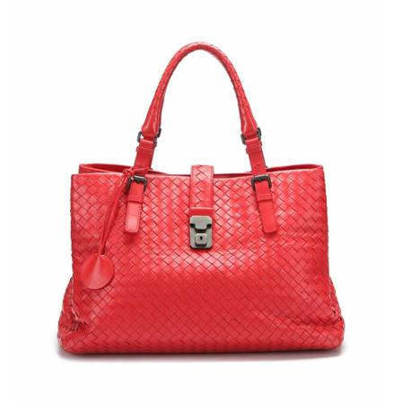 Bottega Veneta Vintage, Pre-Owned Intrecciato Leather Roma Handbag Rood, Dames, Maat:ONE Size,leer