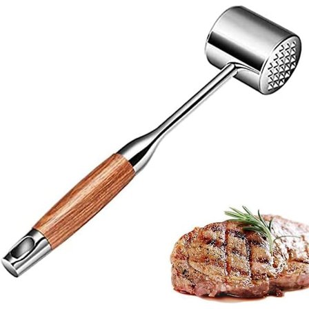 Kødhammer, Kødhammer, Heavy Duty Steak Hammer med Træhåndtag og Fødevarekvalitets Zink Legering, 26 cm