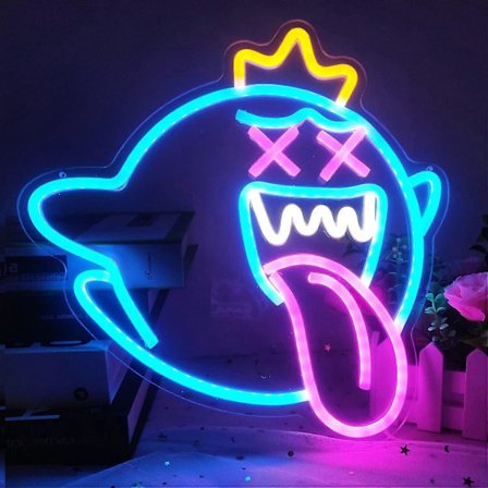 King Boo Neonskilt, Ghost LED Neonlys med Dæmpbar Kontakt, Spil Neonskilt