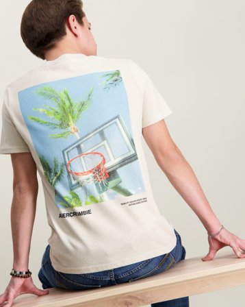 Abercrombie AFB BANK SHOT TEE Beige T-shirts Kille - Kids Brand Store