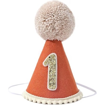 Første Bursdagshatt for Baby - 1. Bursdagsfest Dekor for Baby Show, 1. Bursdag Antrekk Jente Gutt, Oransje Bursdagshatt