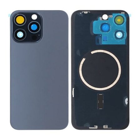 iPhone 15 Pro Max Baksida Glas med Magsafe Magnet med tejp - Blå